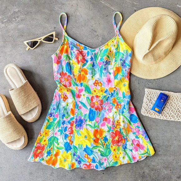Vintage Other - Vintage Beach House Colorful Floral Skirted One-Piece Swimsuit size 12